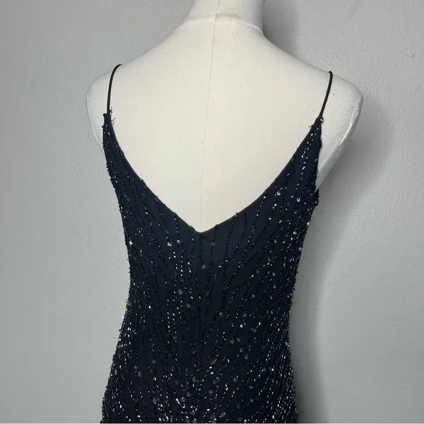 Vintage Scala Black Fully Beaded 100% Silk Whimsigoth Midi Evening Dress Wedding - Image 4