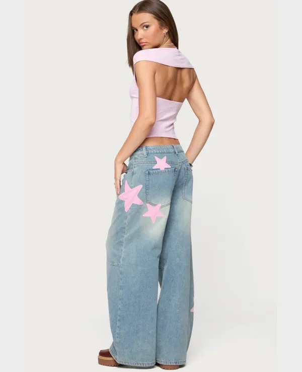 Brand new edikted pink star jeans  - Image 2