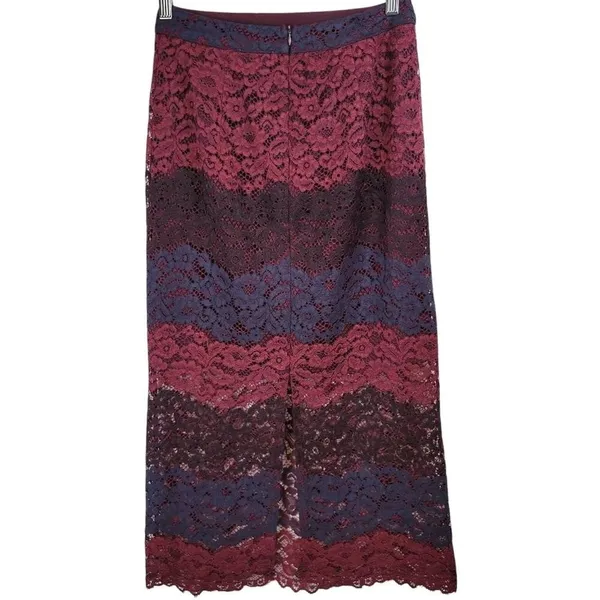 Bar III Women Burgundy Blue Lace Striped Maxi Skirt Size S‎ - Image 2