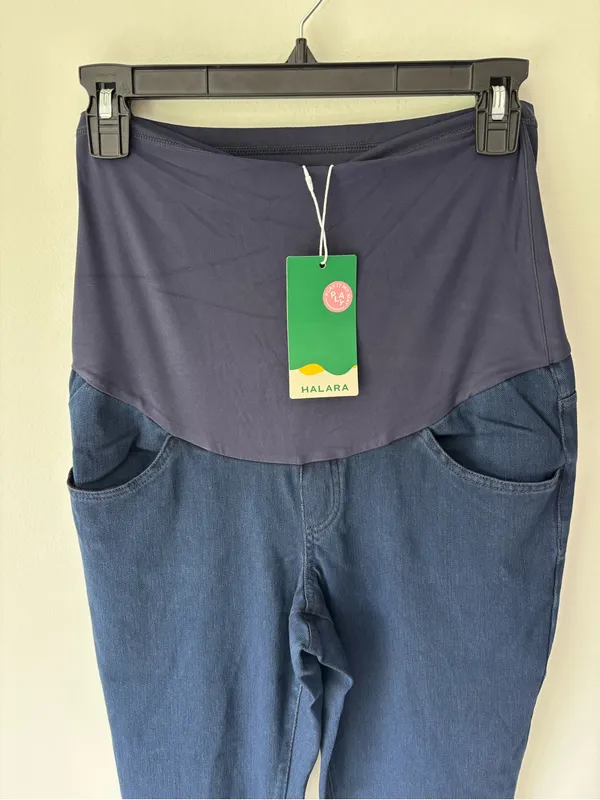Halara Maternity Blue Stretchy Jean Jeggings Over Belly Panel - Image 2
