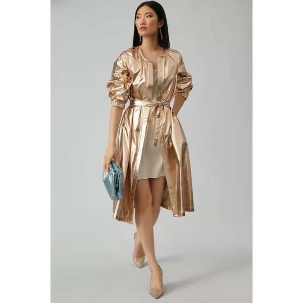 NWT!! Anthropologie MARE MARE Shine Faux Leather Shirt Dress Pearl Metallic XS - Image 4