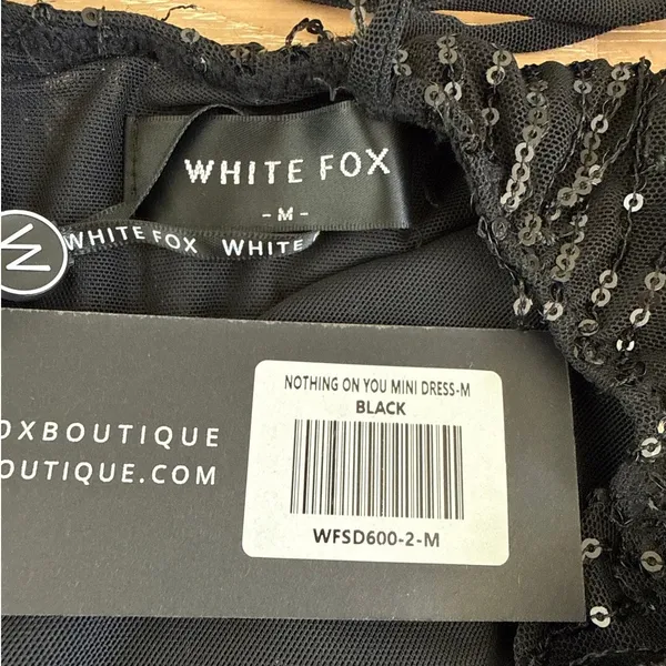 White Fox Mini Dress Plunging Neck Sequins Nothing On You Size M Black - Image 2