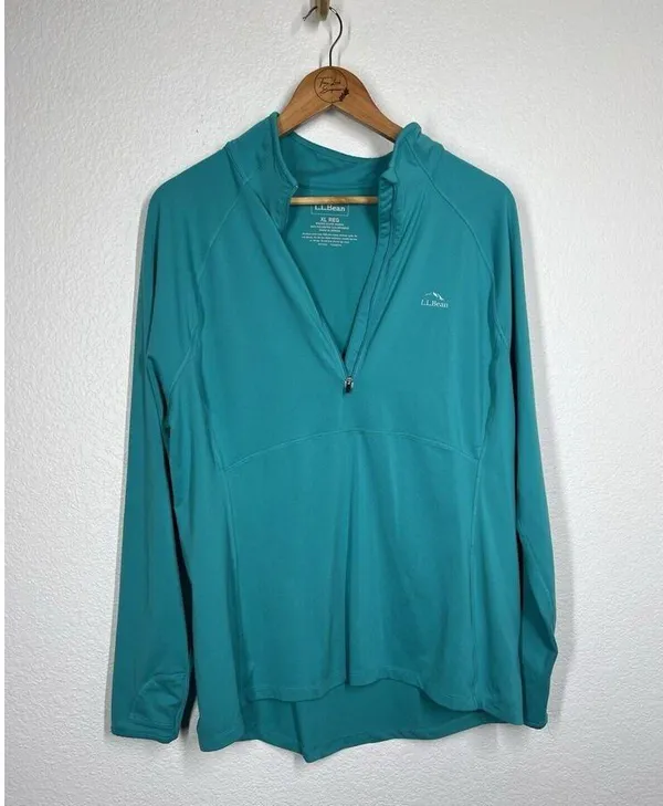 LL Bean Womens 1/2 Zip Pullover Top XL Regular Misses Long Sleeves Teal - Image 3
