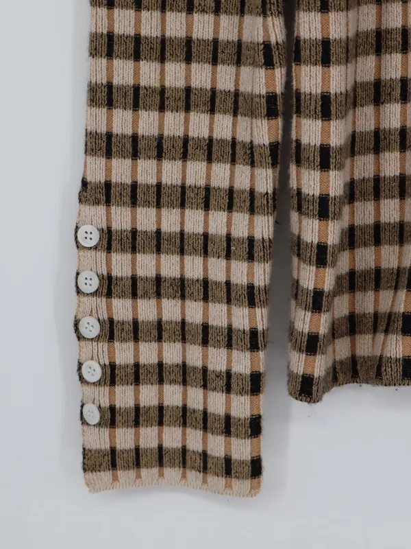Maeve Anthropologie Sweater Large Fitted Stretch Plaid Cowl Neck Brown Black - Image 8