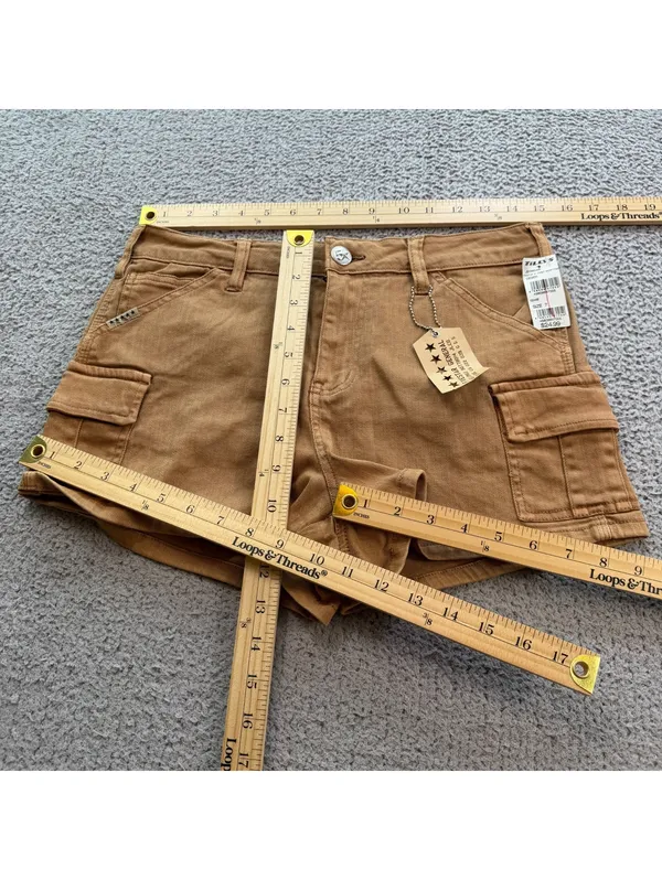NWT FiveStar General Cargo Shorts Womens 7/28 Tan Brown Flex Side Pockets Mid - Image 3