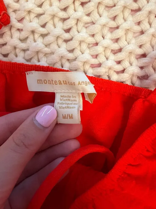 Monteau Los Angeles Cami Top Size M Red Smocked Peplum - Image 2