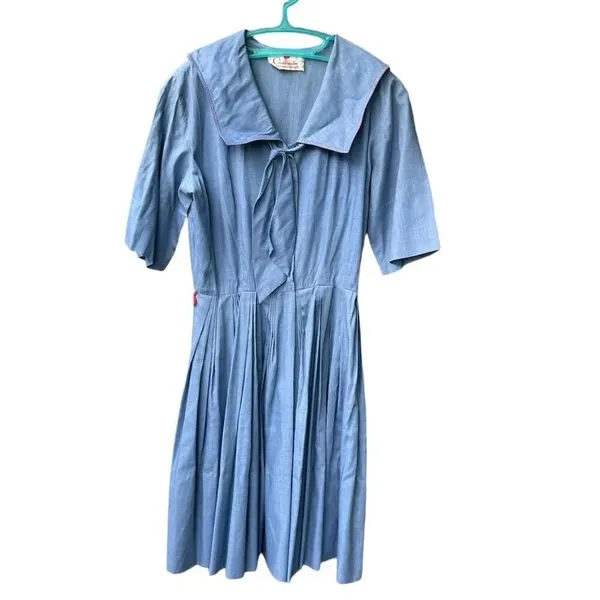 Countrywise Macshore Classics vintage Midcentury dress in chambray blue. Size 11 - Image 2