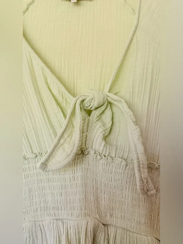 True Craft Sage Green Tie-Front Smocked Waist Tunic Gauzy Dress - Image 3
