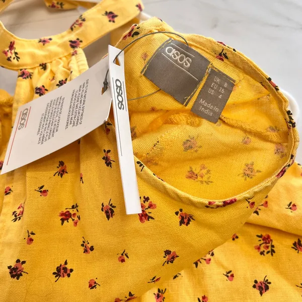 NWT ASOS Ditsy Floral Halter cotton linen blend mini dress size 4 - Image 5