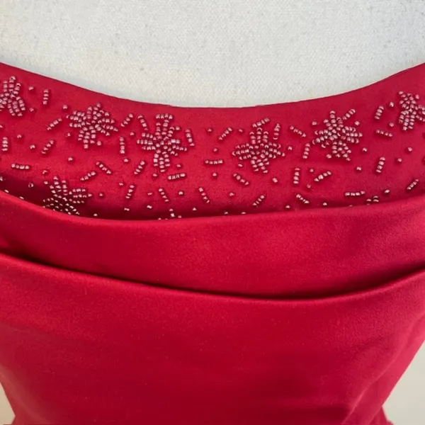 Y2K Vintage Formal Prom Princess Lace Up Corset Dress Red Satin Medium - Image 3