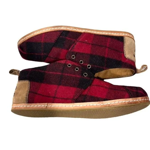 Toms‎ Womens Plaid Felt On Leather Flannel Mid Top Bota Boots Red Black Size 8 - Image 3