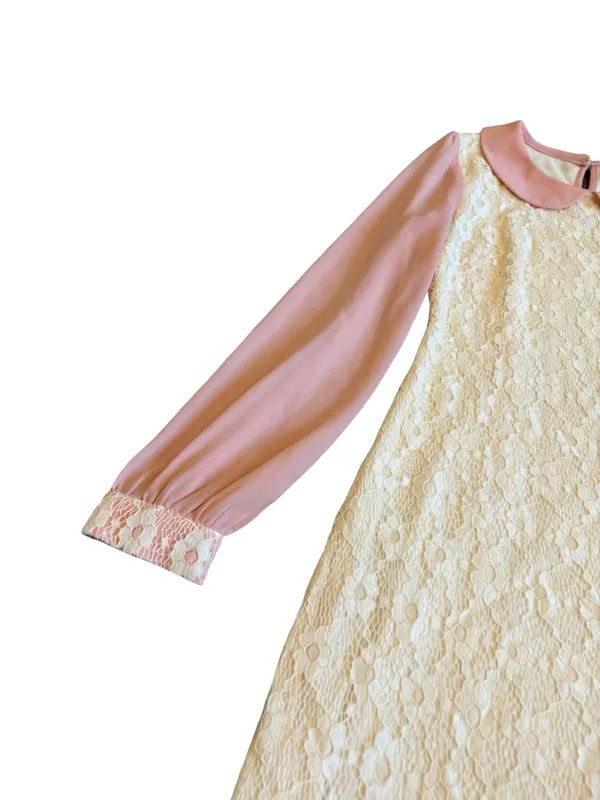 Altar'd State Cream Lace Shift Mini Dress Mauve Trim Collar Size Small Women's - Image 5