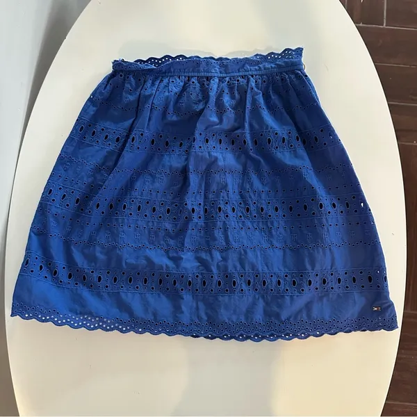 Tommy Hilfiger Blue Smocked Elastic Waist‎ A-Line Mini Skirt Womens Casual - Image 2
