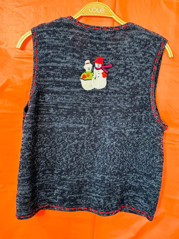 Navy Snowman Embroidered Holiday Sweater Vest - Women's Festive Knit - Image 3
