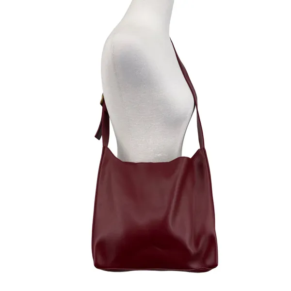 Burgundy Vegan Leather Hobo Shoulder Bag‎ Gold Buckle Strap Maroon Slouchy Tote - Image 2