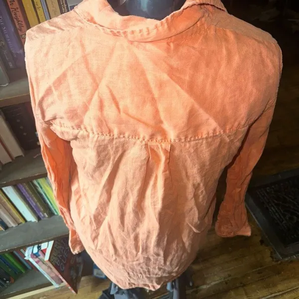 H&M orange M linen button down long sleeve top - Image 2