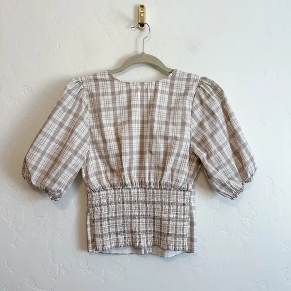 Abercrombie | Plaid V-Neck Puff Sleeve Button Top - Image 3