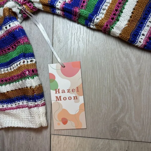 NWT knit striped crocheted Colorful fall cropped sweater cardigan‎ size medium - Image 3