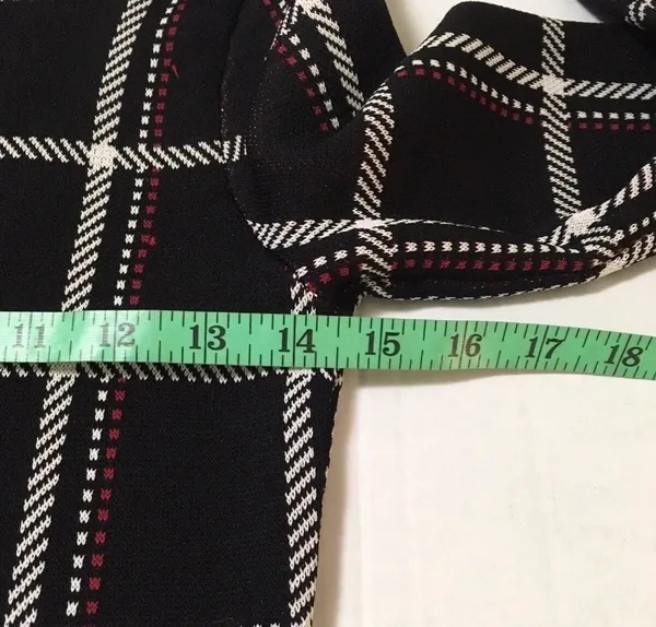 Vince Camuto Small Black Red White Plaid Floral Sweater Knit Fitted Dress - Image 5