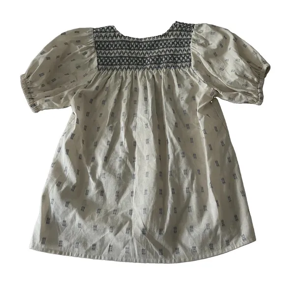 Madewell Embroidered Smocked V Neck Puff Sleeve Peasant Top Cream Navy XS - Image 3
