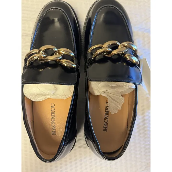 MACNMEUU Chunky Platform Loafer Comfort‎ Slip On Chain Faux Leather Women's 9 - Image 15