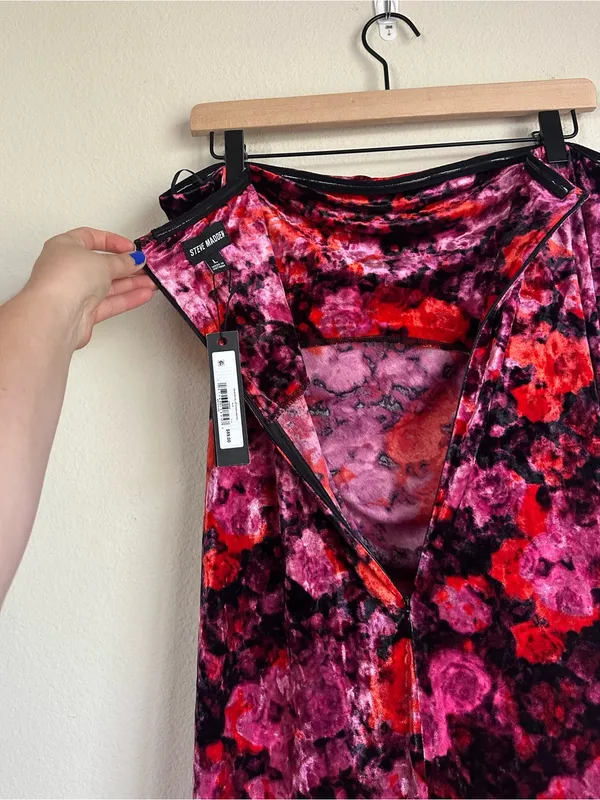 NWT Steve Madden Crushed Velvet Floral Strapless Midi Dress - Image 9