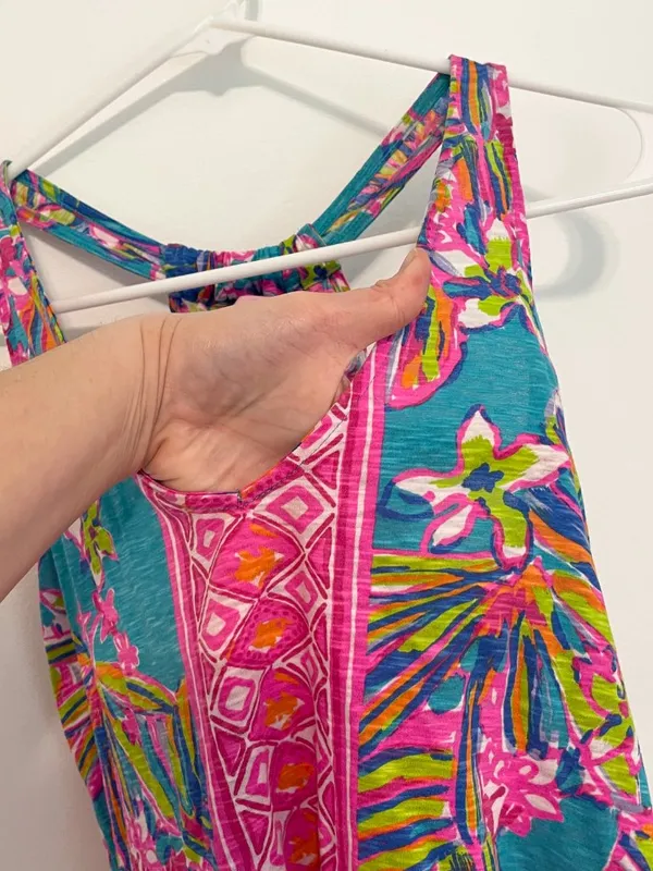 LILLY PULITZER Minka Trapeze Tank Top Sea Blue Summer Haze Pink Tropical Floral - Image 6