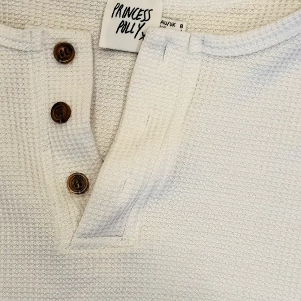 Princess Polly Crop Waffle Knit Top Henley Oversize Relax Fit Oatmeal Beige S 4 - Image 4