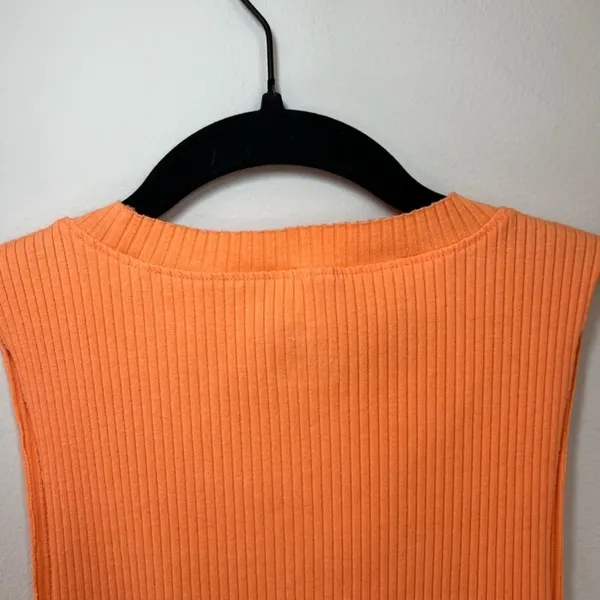 Aerie Ribbed Raw Edge Cropped Tank Top Shirt Orange Sleeveless Stretch Basic XL - Image 6