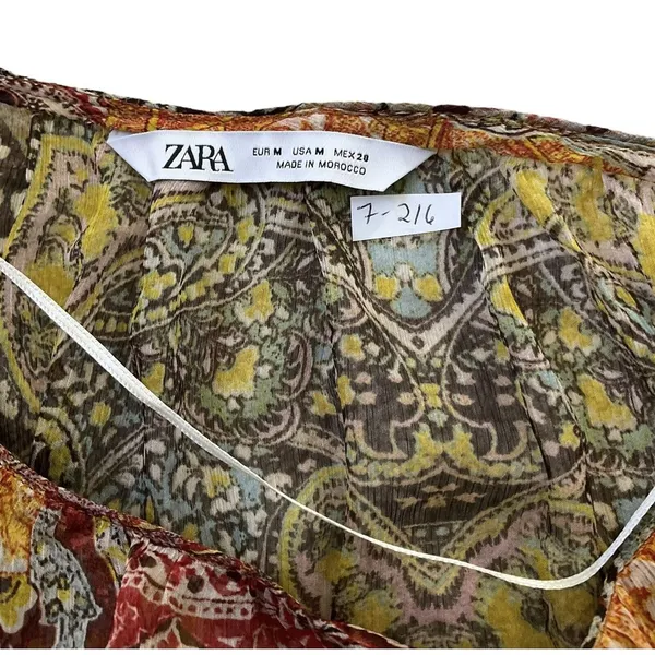 Zara Women Size Medium Blouse Sheer Bohemian Long Sleeve 7-216 - Image 3