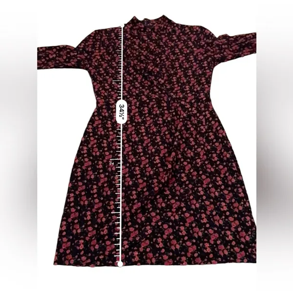 RTR Black Halo Briar Long‎ Sleeve Black & Red Rose Floral Print Mini Dress Sz 6 - Image 16