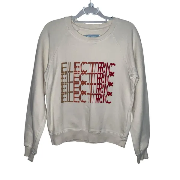 Current/Elliott Womens Top Electric Crewneck Graphic Sweatshirt‎ Size 0 Ivory - Image 2