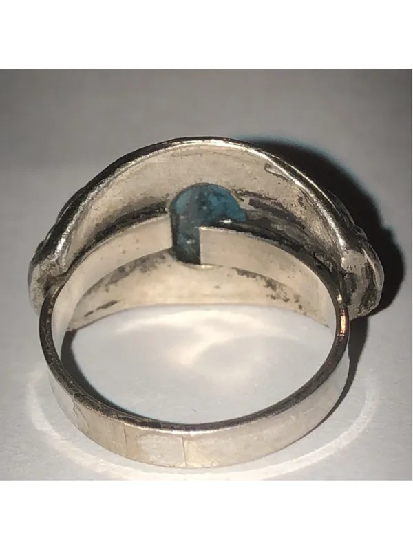Vintage Silver Tone Faux Turquoise Adjustable Retro Boho Ring Blue - Image 3