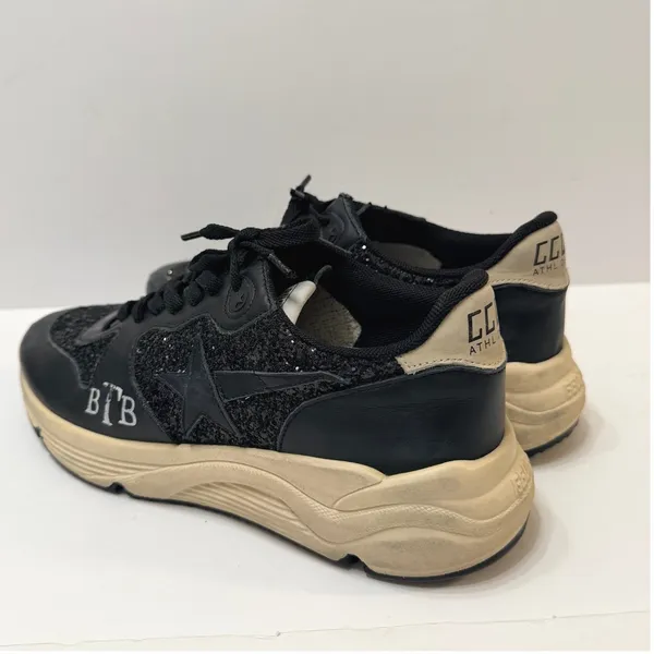 Golden Goose Running Sole Sneakers Black Glitter Leather Star Low Top IT 39 US 9 - Image 5