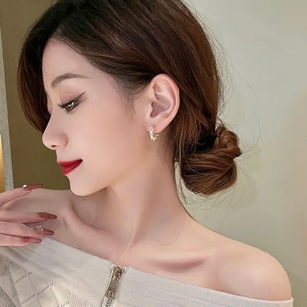 18K Gold Plated White Pearl Hoop Earrings for Women - Image 4