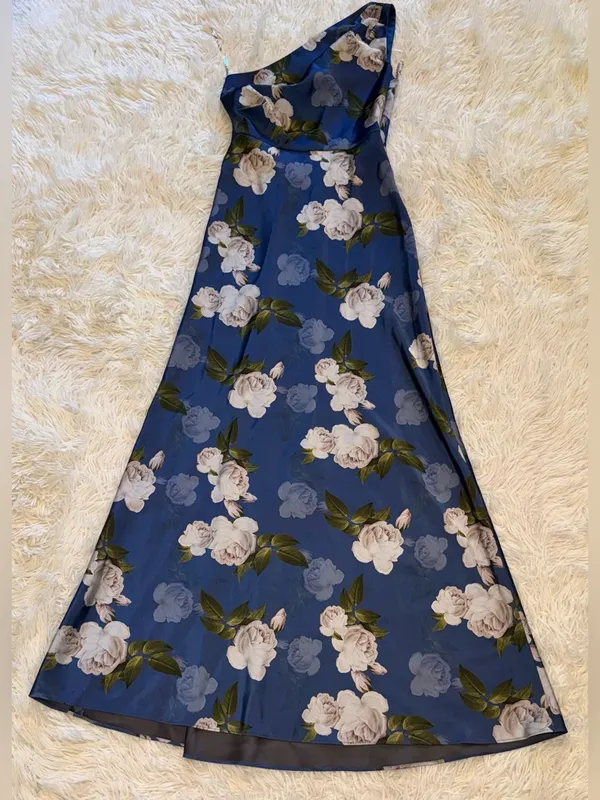NEW Sachin & Babi Delphine Floral Print Blue One-Shoulder Gow SIZE 2 - Image 5