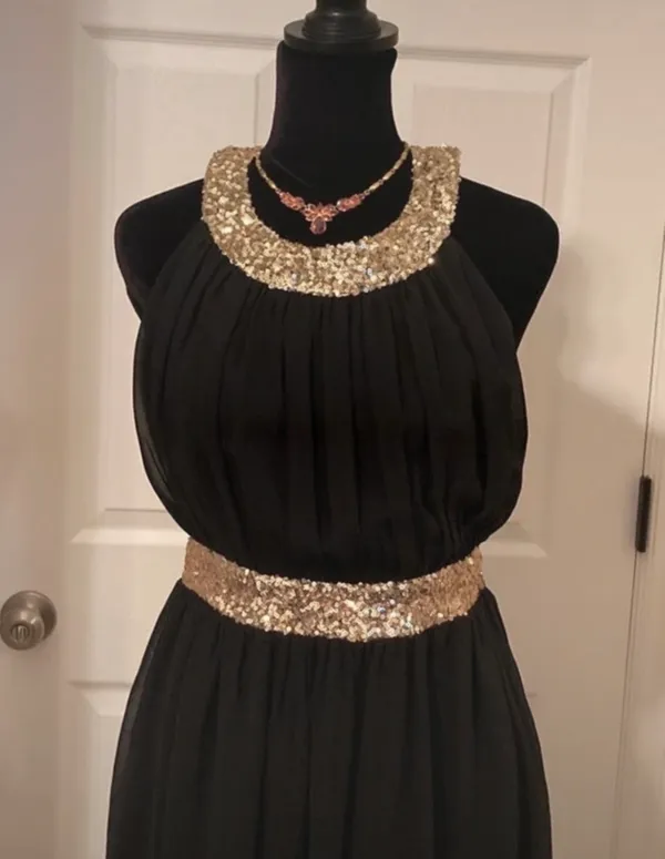 Black and gold homecoming / wedding guest dress - Image 2