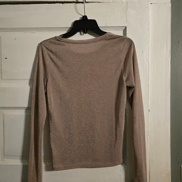FREE PEOPLE Shimmery Long-Sleeve Crewneck Top in Dusty Blush - Image 3