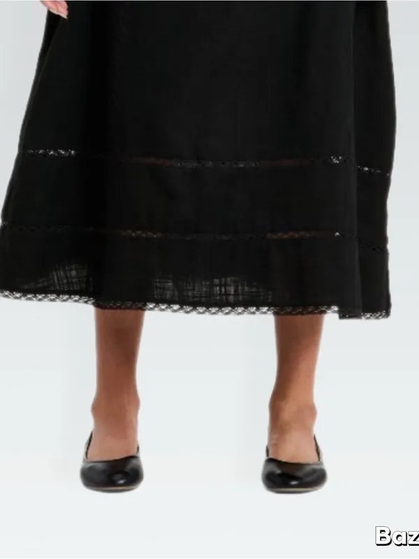 NWT Black Cotton A-Line Midi Skirt - Image 4