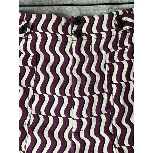 Maeve Anthropologie Burgundy Cream Wavy Stripe High Rise Trouser Shorts Size 10 - Image 2