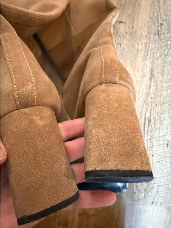 Zara Tan Suede Tall Block Heel Boots EU 39 US 8/8.5 - Image 4
