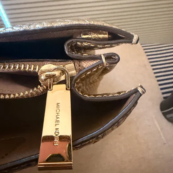 Michael Kors Metallic Gold Snake Print Tote - Image 5