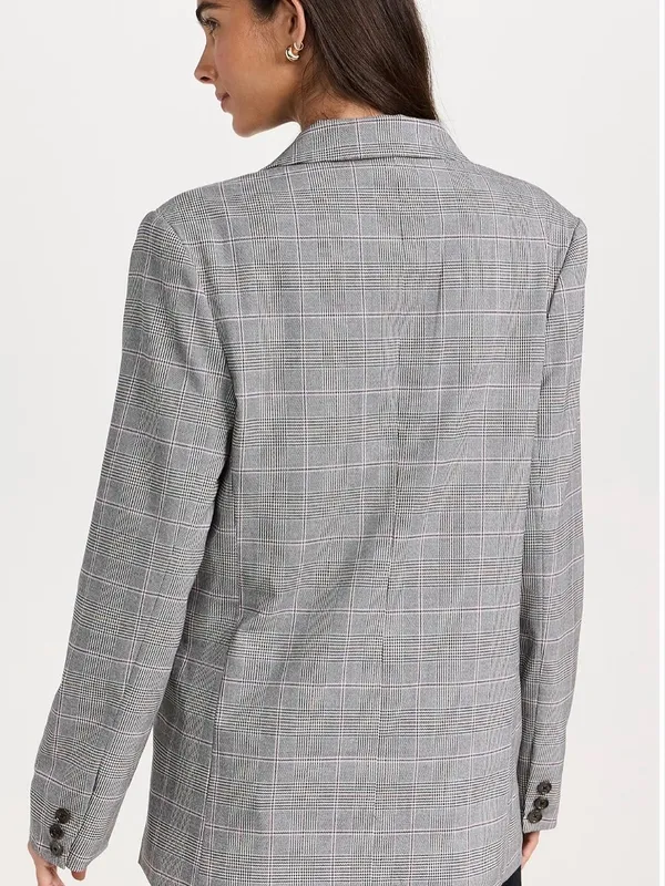 WAYF NWT Gray Plaid Oversized Blazer Pink Windowpane M - Image 2