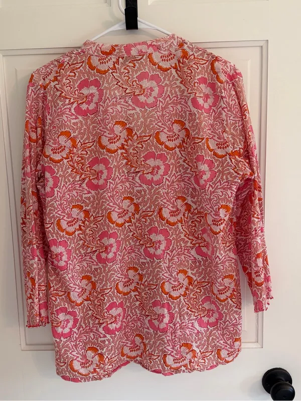 Roberta Roller Rabbit for Piperlime Pink Floral Cotton Tunic Blouse‎ L - Image 3