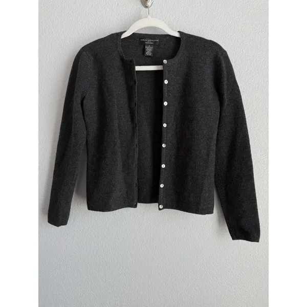 Sarah Spencer Merino Wool Cardigan M Charcoal Gray Quiet Luxury Minimalist - Image 4