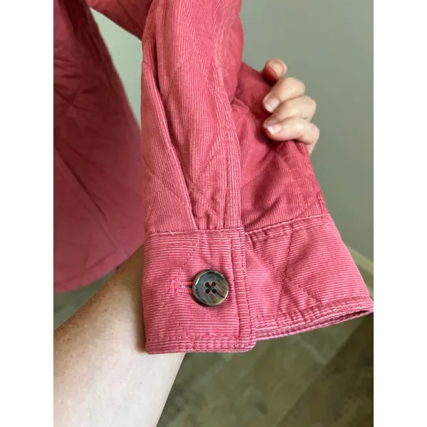 Talbots Quilted Barn Jacket Large Pink Shacket Corduroy Preppy Bright Equestrian - Image 4