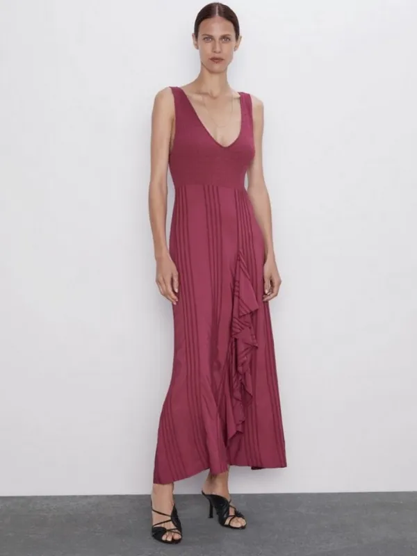 NEW Zara red ruffle maxi sleeveless Dress size medium - Image 8