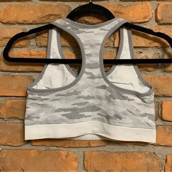 Reebok‎ Womens Large Sports Bra Gray Camo Print Racerback Athletic Workout Top - Image 2