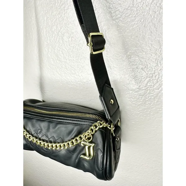 Juicy Couture Crossbody Bag Womens Small Black Faux Leather Chain Logo Barrel - Image 3