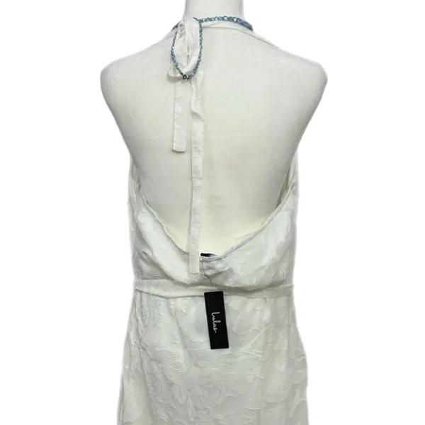 New Lulus Graceful White Floral Jacquard Halter Midi Dress Women’s Sz XL Elegant - Image 9